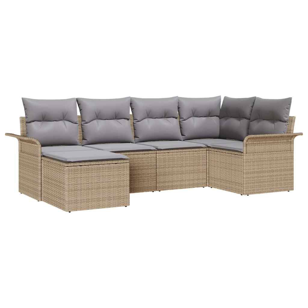Gartensofa-set mit Kissen 6 pcs Beige Poly-Rattan