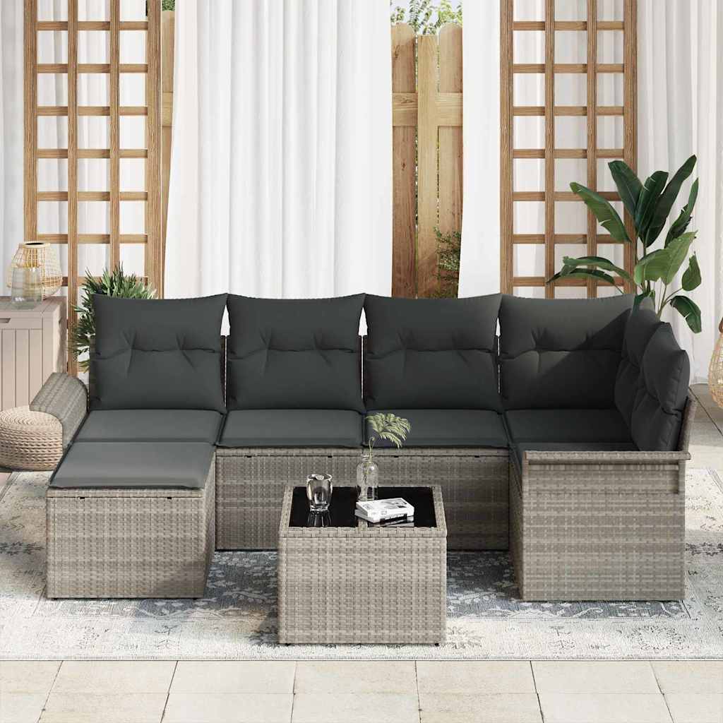 vidaXL Gartensofa-set mit Kissen 7 pcs Hellgrau Poly-Rattan