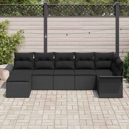 Gartensofa-set mit Kissen 7 pcs Schwarz Poly-Rattan
