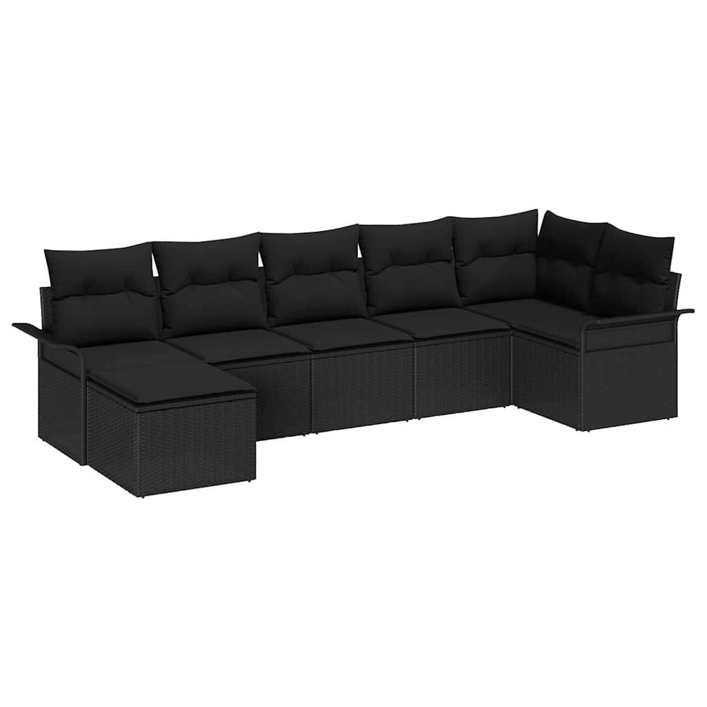 Gartensofa-set mit Kissen 7 pcs Schwarz Poly-Rattan
