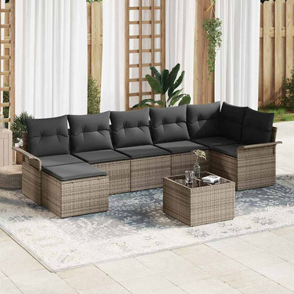 Gartensofa-set mit Kissen 8 pcs Grau Poly-Rattan