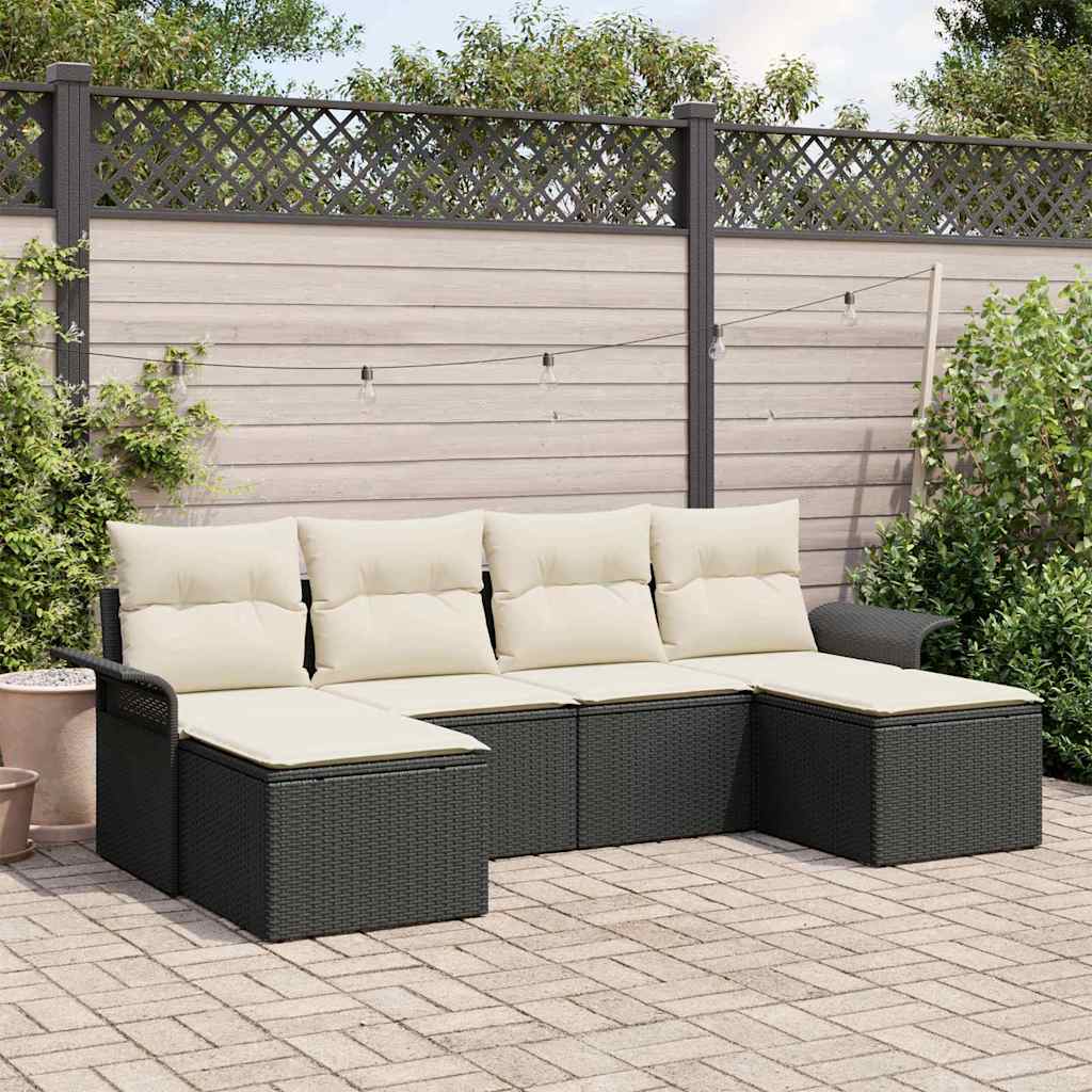 Gartensofa-set mit Kissen 6 pcs Schwarz Poly-Rattan