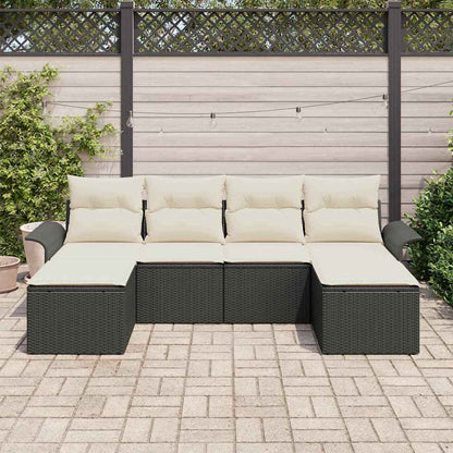 Gartensofa-set mit Kissen 6 pcs Schwarz Poly-Rattan