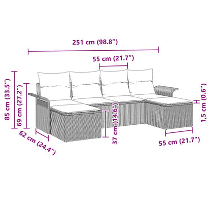 Gartensofa-set mit Kissen 6 pcs Schwarz Poly-Rattan