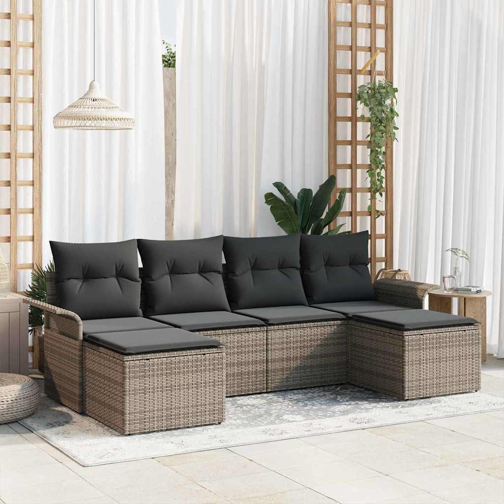 Gartensofa-set mit Kissen 6 pcs Grau Poly-Rattan
