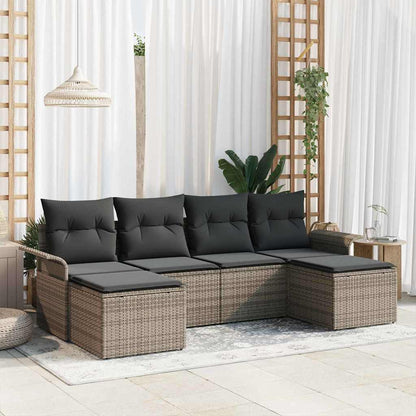 Gartensofa-set mit Kissen 6 pcs Grau Poly-Rattan