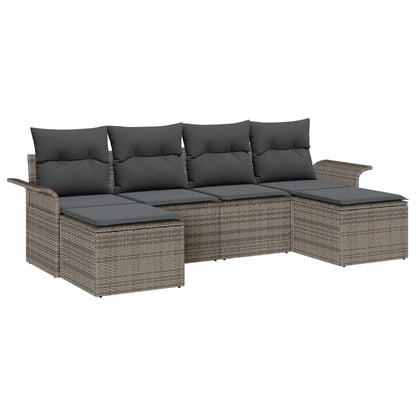 Gartensofa-set mit Kissen 6 pcs Grau Poly-Rattan