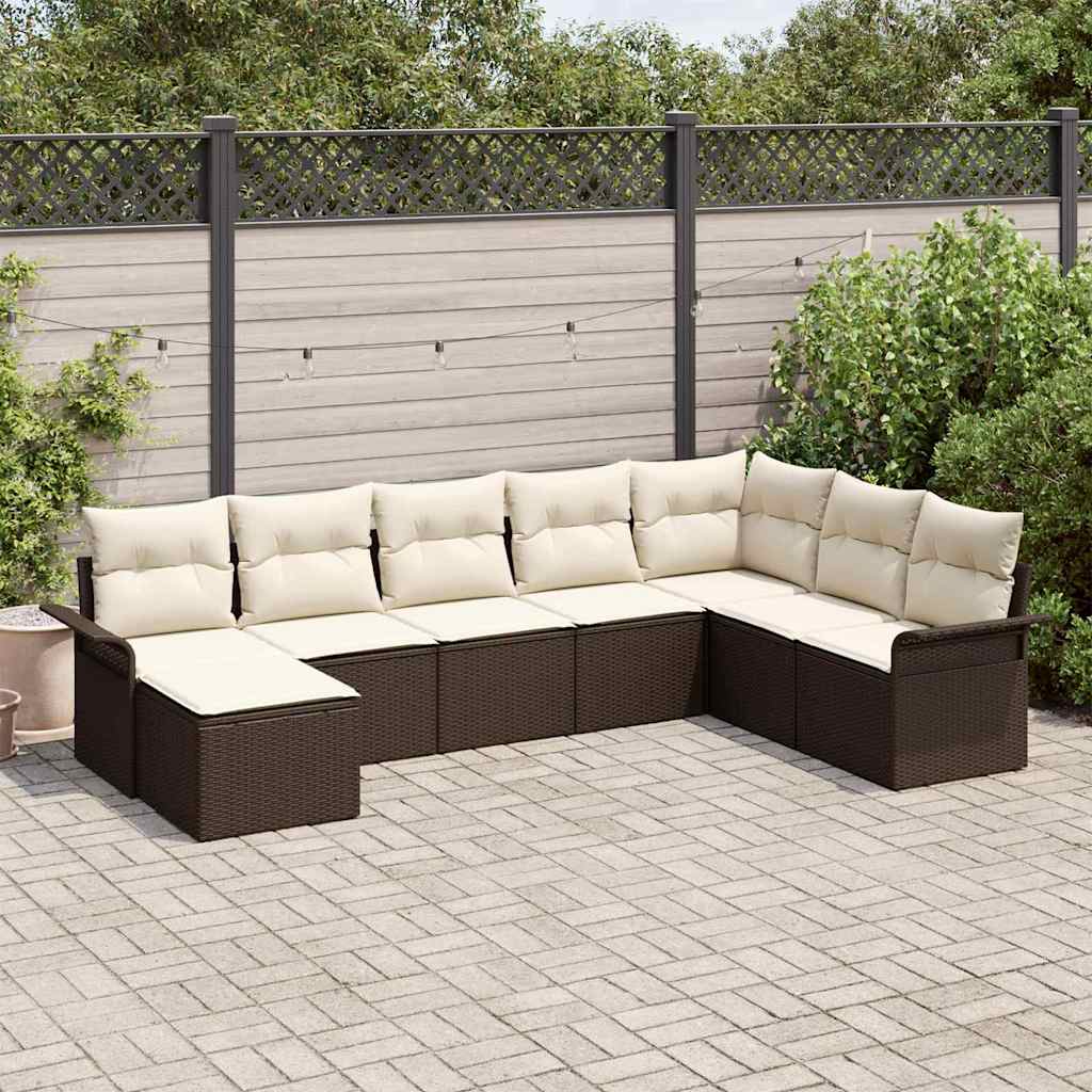 Gartensofa-set mit Kissen 8 pcs Braun Poly-Rattan