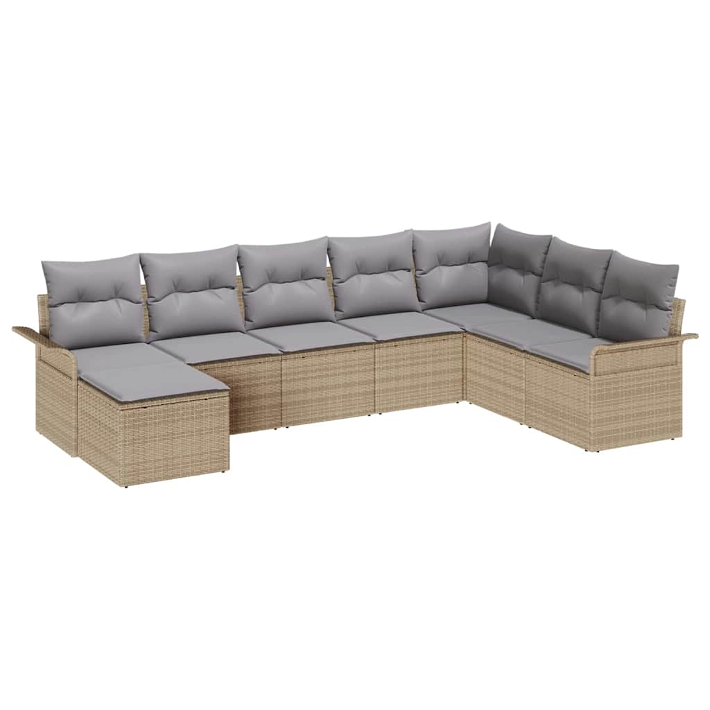 Gartensofa-set mit Kissen 8 pcs Beige Poly-Rattan