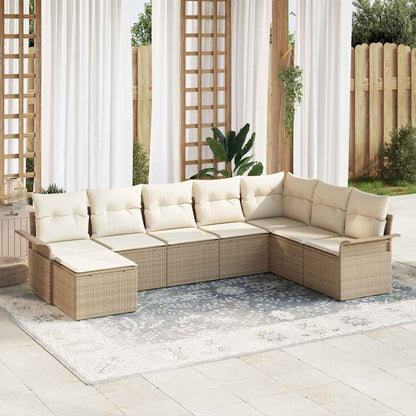 Gartensofa-set mit Kissen 8 pcs Beige Poly-Rattan