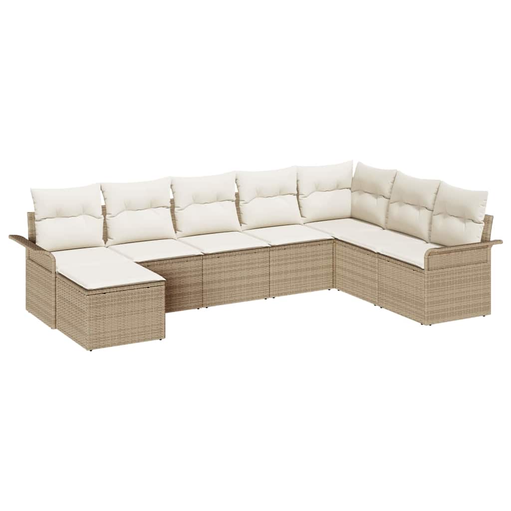 Gartensofa-set mit Kissen 8 pcs Beige Poly-Rattan