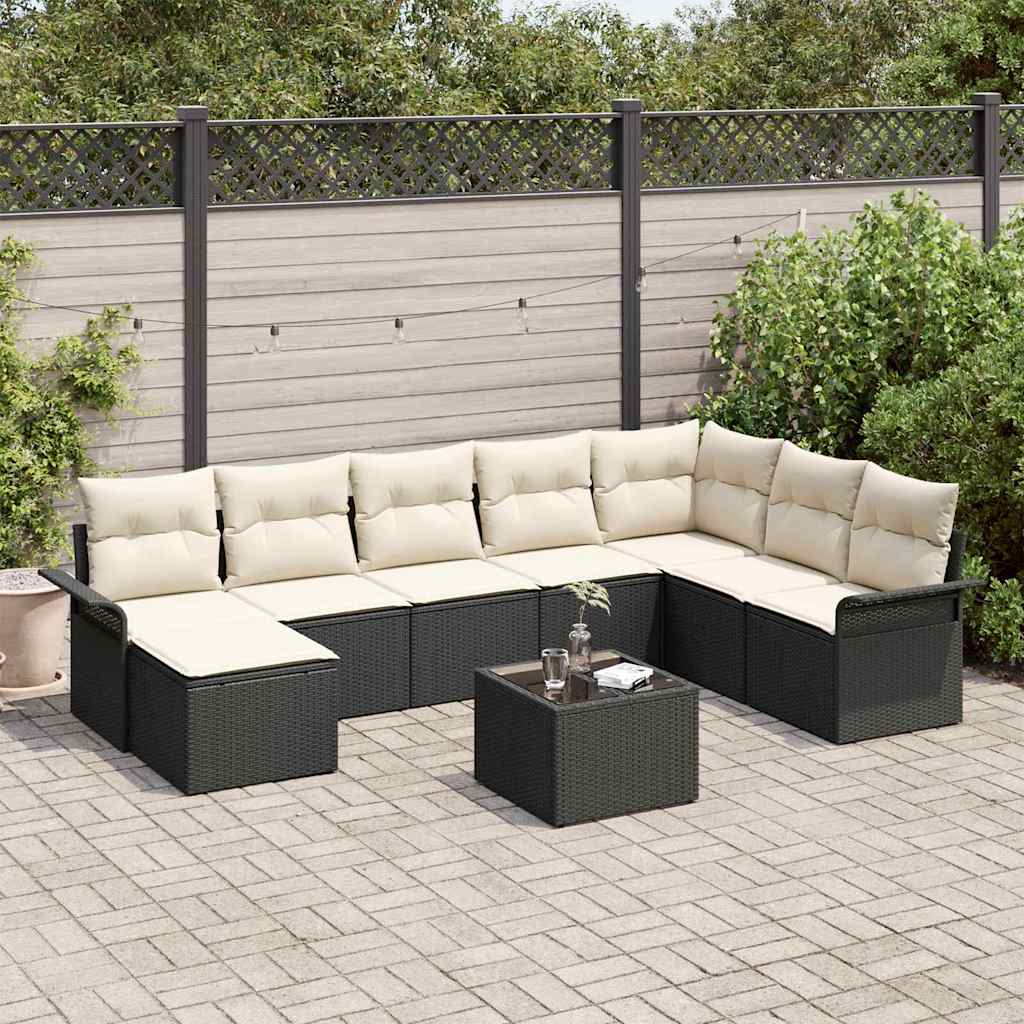 Garten-Sofa-Set mit Kissen 9 pcs Schwarz Poly Rattan