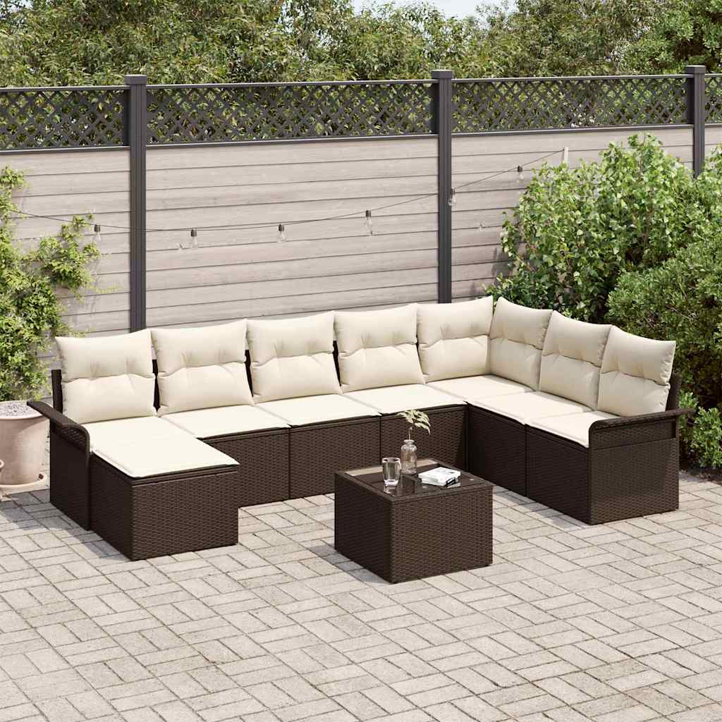 Garten-Sofa-Set mit Kissen 9 pcs Braun Poly Rattan