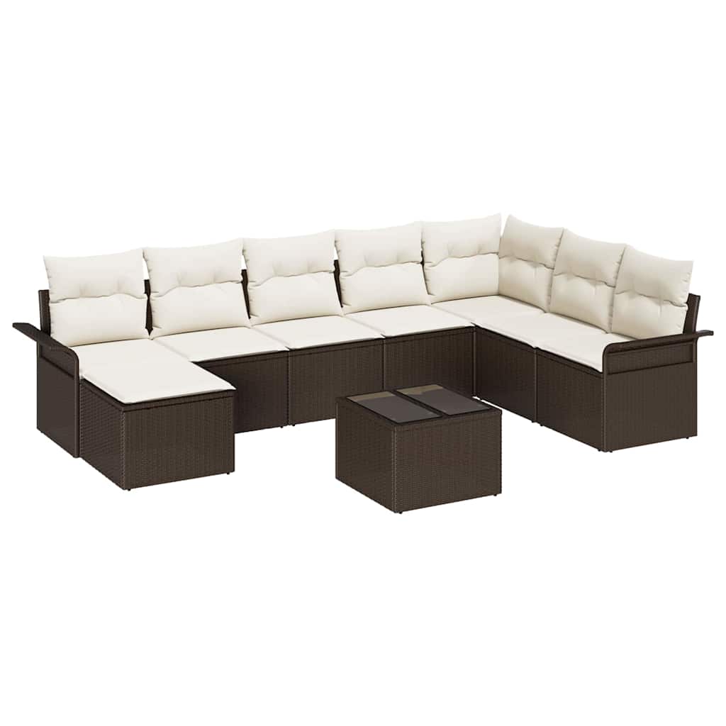 Garten-Sofa-Set mit Kissen 9 pcs Braun Poly Rattan