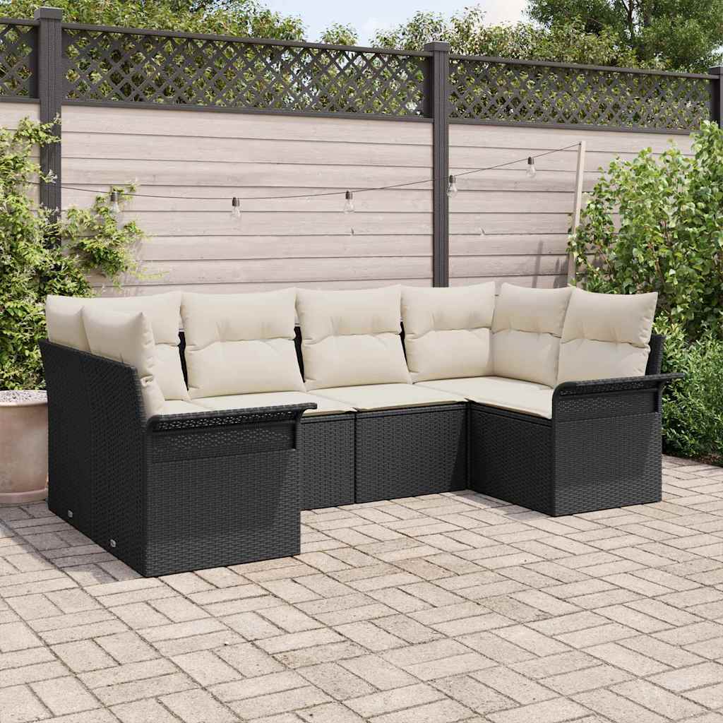 Gartensofa-set mit Kissen 6 pcs Schwarz Poly-Rattan