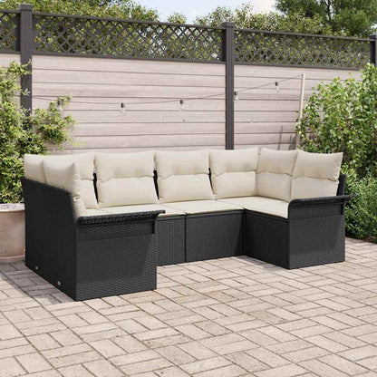 Gartensofa-set mit Kissen 6 pcs Schwarz Poly-Rattan