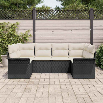 Gartensofa-set mit Kissen 6 pcs Schwarz Poly-Rattan