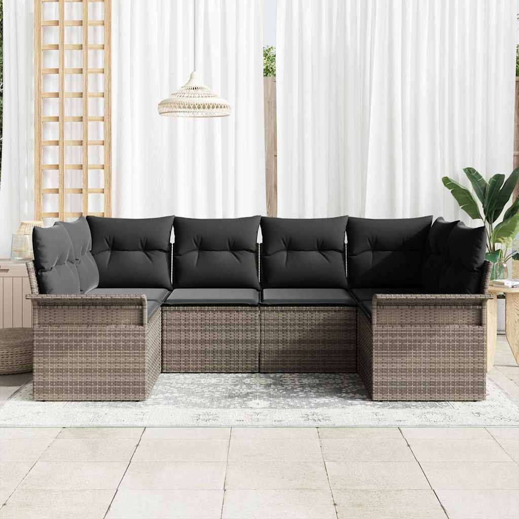 Gartensofa-set mit Kissen 6 pcs Grau Poly-Rattan