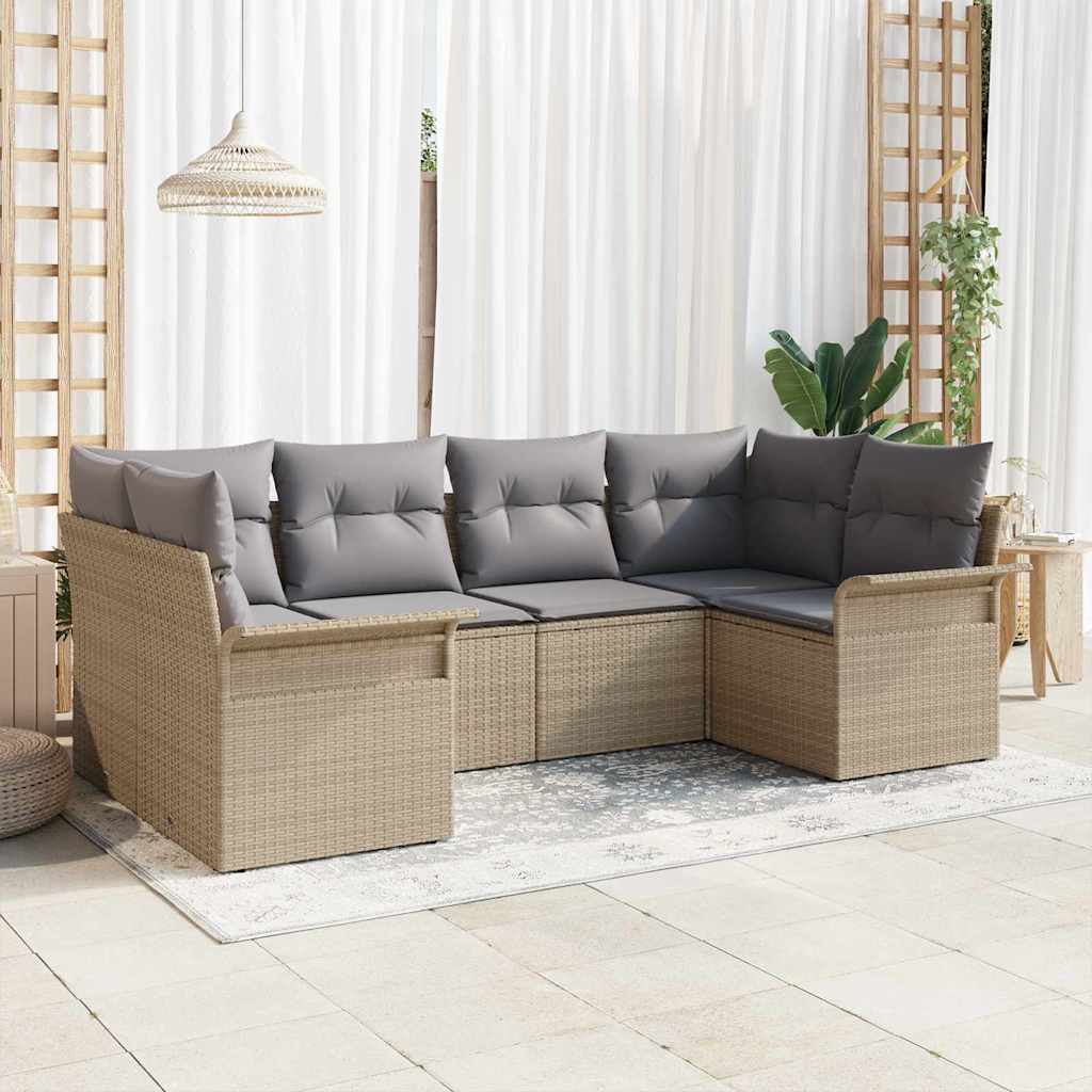 Gartensofa-set mit Kissen 6 pcs Beige Poly-Rattan