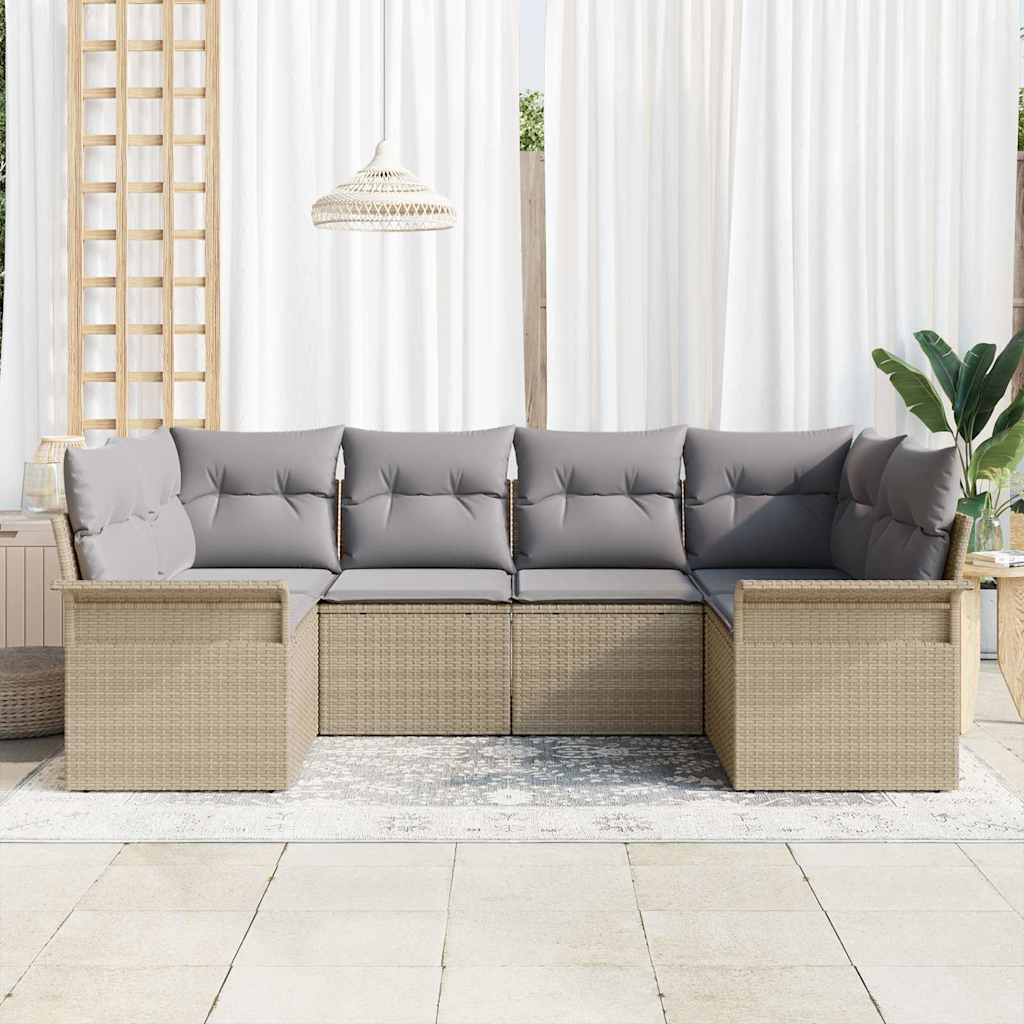 Gartensofa-set mit Kissen 6 pcs Beige Poly-Rattan