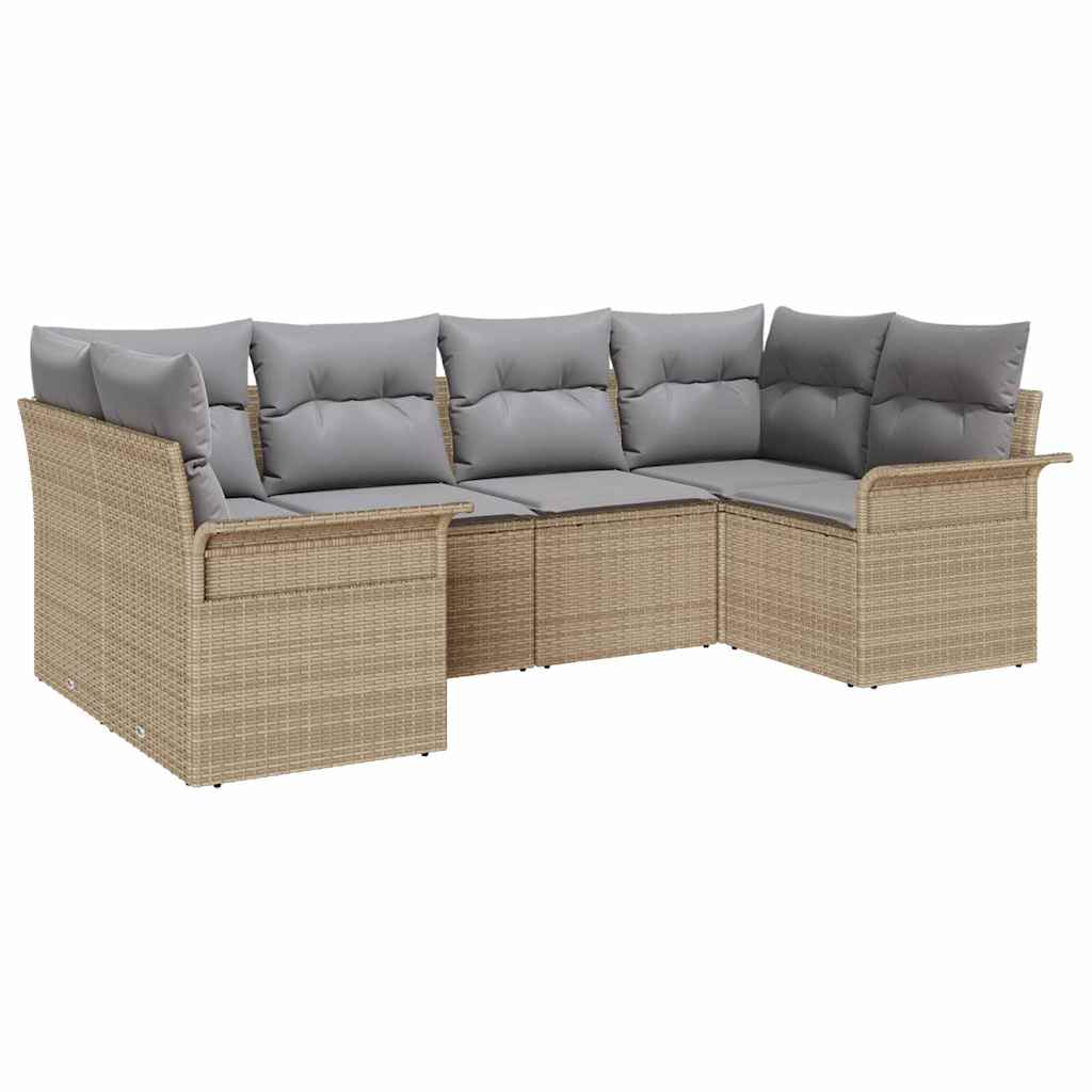 Gartensofa-set mit Kissen 6 pcs Beige Poly-Rattan