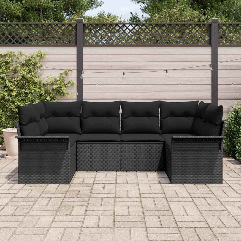 Gartensofa-set mit Kissen 6 pcs Schwarz Poly-Rattan