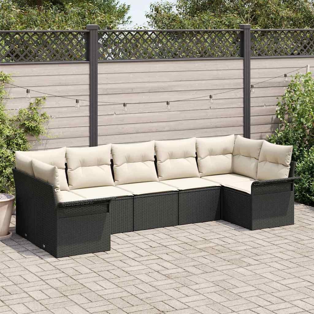 Gartensofa-set mit Kissen 7 pcs Schwarz Poly-Rattan