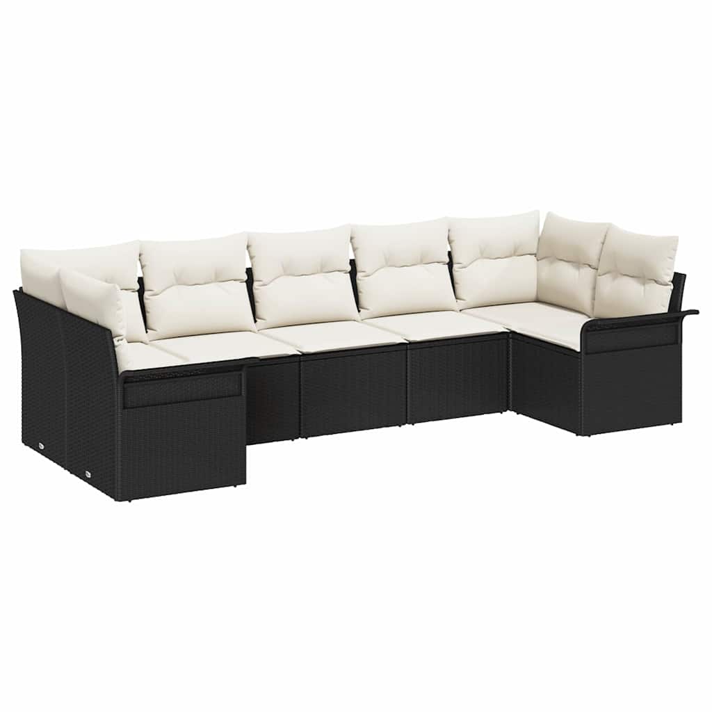 Gartensofa-set mit Kissen 7 pcs Schwarz Poly-Rattan