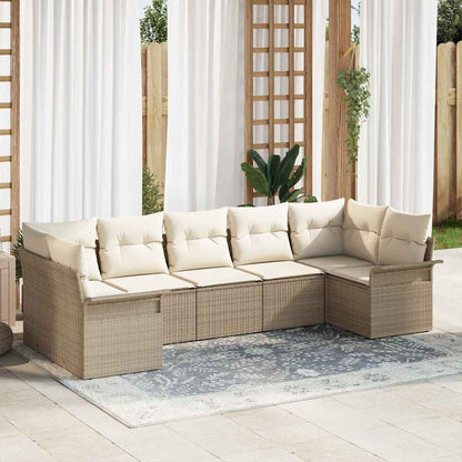 Garten-Sofa-Set mit Kissen 7 pcs Beige Poly Rattan
