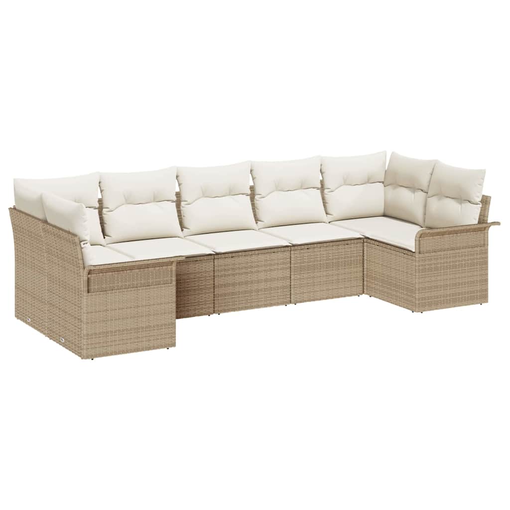 Garten-Sofa-Set mit Kissen 7 pcs Beige Poly Rattan
