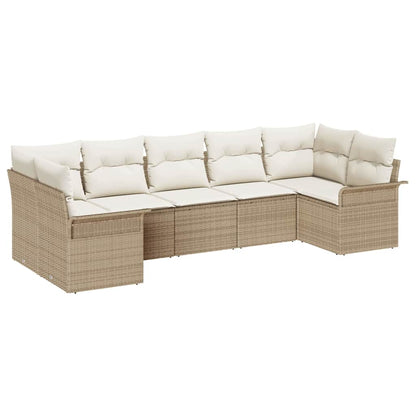 Garten-Sofa-Set mit Kissen 7 pcs Beige Poly Rattan