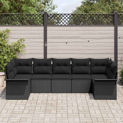 Gartensofa-set mit Kissen 7 pcs Schwarz Poly-Rattan