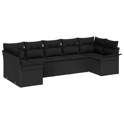 Gartensofa-set mit Kissen 7 pcs Schwarz Poly-Rattan