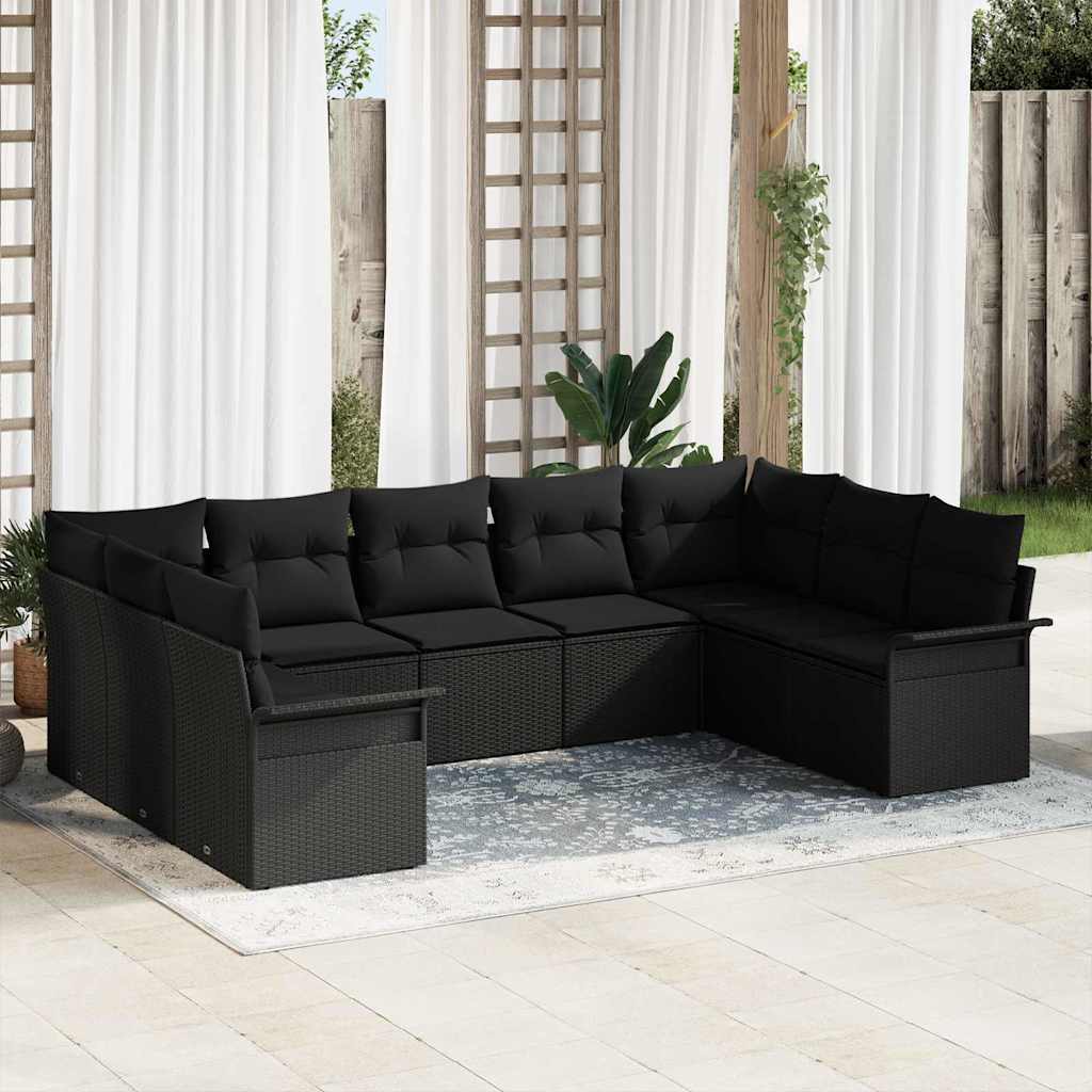Gartensofa-set mit Kissen Schwarz Poly-Rattan