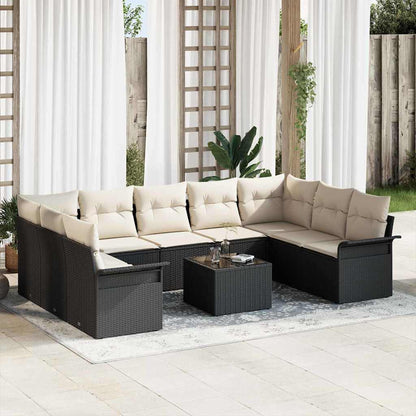 Gartensofa-set mit Kissen 10 pcs Schwarz Poly-Rattan