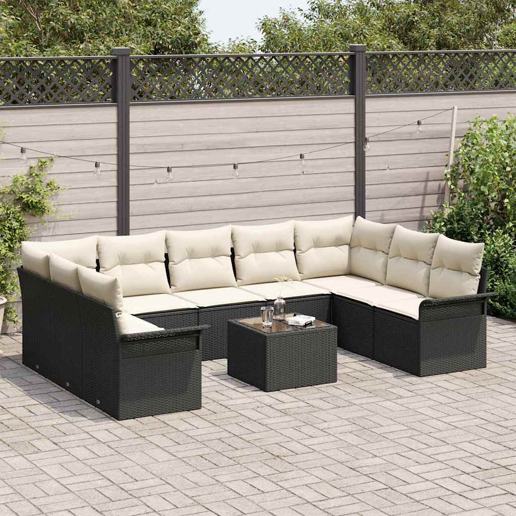 Gartensofa-set mit Kissen 10 pcs Schwarz Poly-Rattan
