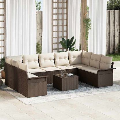 Gartensofa-set mit Kissen 10 pcs Braun Poly-Rattan
