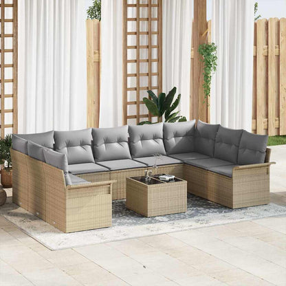 Gartensofa-set mit Kissen 10 pcs Beige Poly-Rattan