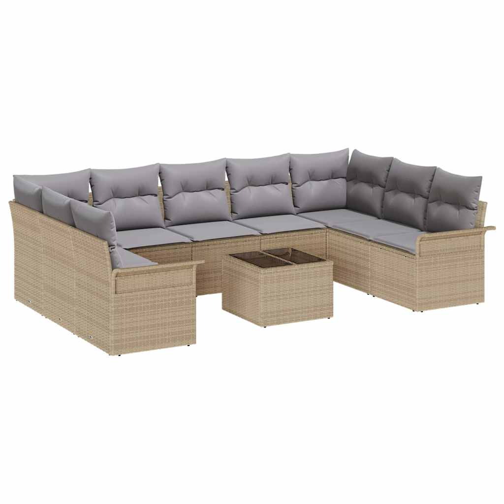 Gartensofa-set mit Kissen 10 pcs Beige Poly-Rattan