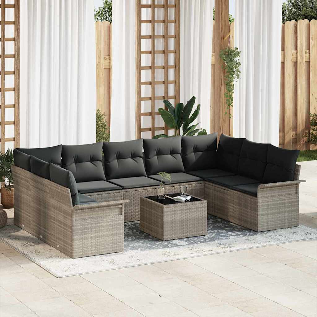 Gartensofa-set mit Kissen 10 pcs Hellgrau Poly-Rattan