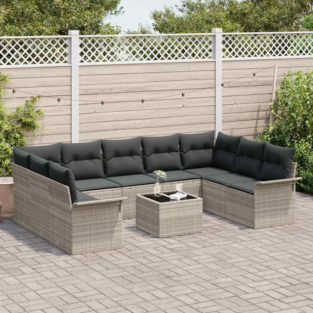 Gartensofa-set mit Kissen 10 pcs Hellgrau Poly-Rattan