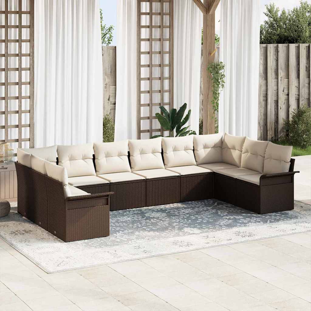 Gartensofa-set mit Kissen 10 pcs Braun Poly-Rattan
