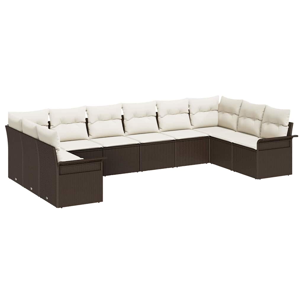 Gartensofa-set mit Kissen 10 pcs Braun Poly-Rattan