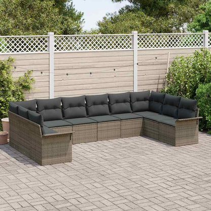 Gartensofa-set mit Kissen 10 pcs Grau Poly-Rattan