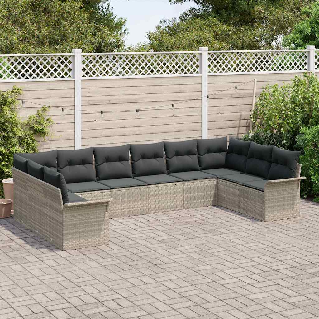 Gartensofa-set mit Kissen 10 pcs Hellgrau Poly-Rattan