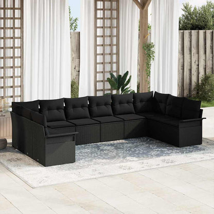 Gartensofa-set mit Kissen 10 pcs Schwarz Poly-Rattan