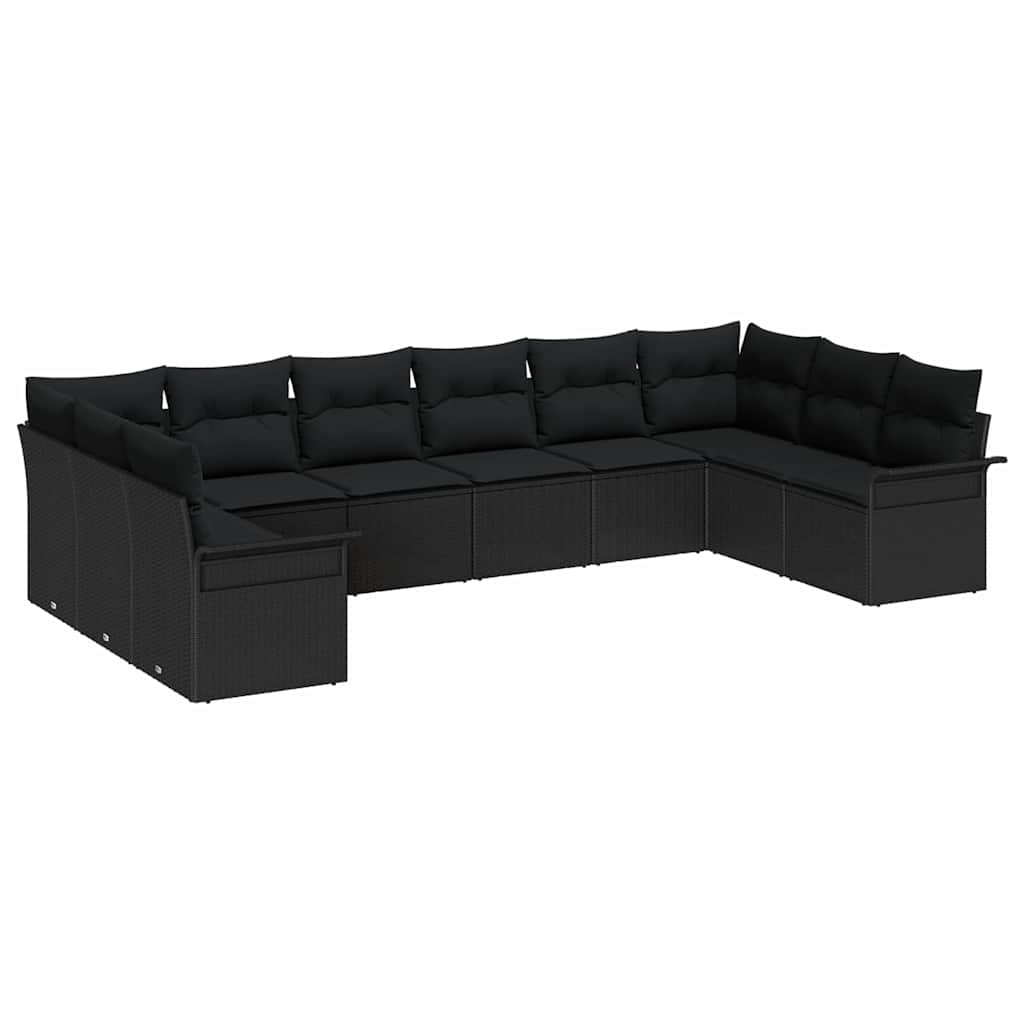 Gartensofa-set mit Kissen 10 pcs Schwarz Poly-Rattan