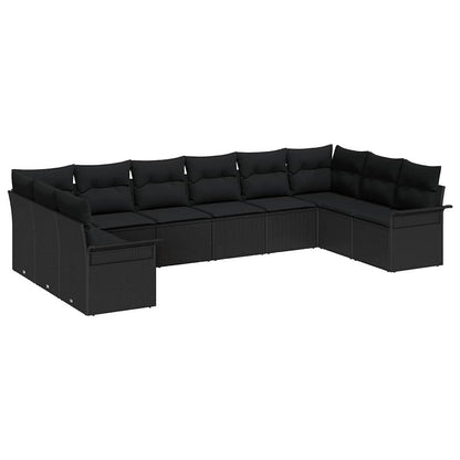 Gartensofa-set mit Kissen 10 pcs Schwarz Poly-Rattan