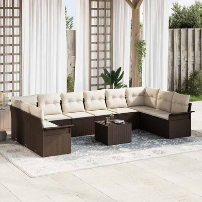 Gartensofa-set mit Kissen 11 pcs Braun Poly-Rattan