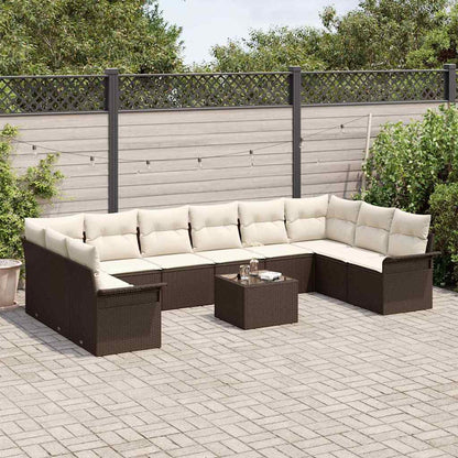 Gartensofa-set mit Kissen 11 pcs Braun Poly-Rattan